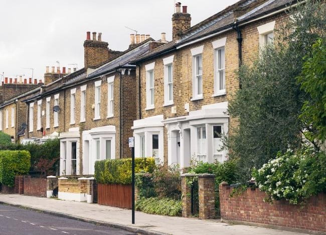 UK terraced houses on a residential street